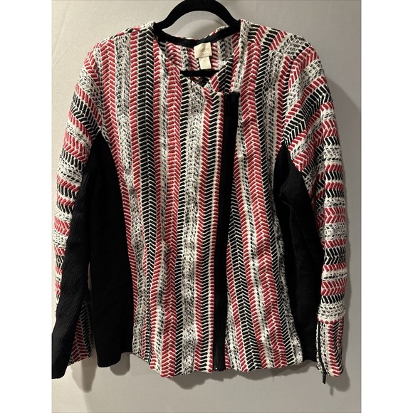 Chicos Size 3 Red Black White Tweed Zip Jacket - Picture 1 of 7